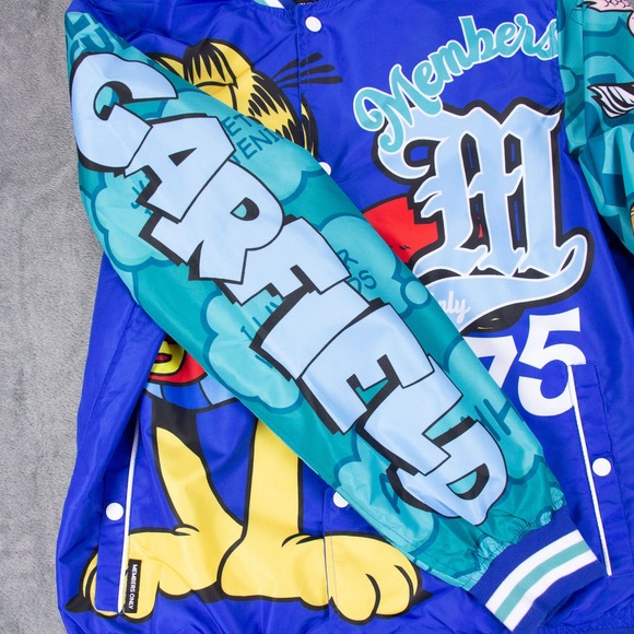 Members Only x Garfield Mens Blue Varsity Bomber Jacket Graphics Size M - Picture 6 of 14